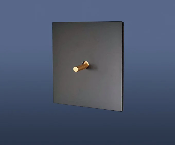 1 Gang 2 Way Toggle Light Switch Brushed Brass Gold Toggle with Matt Black Plate Finish
