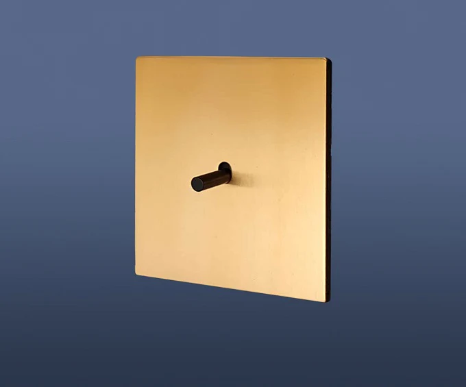 1 Gang 2 Way Toggle Light Switch Black Toggle with Brushed Brass / Matt Gold Plate Finish