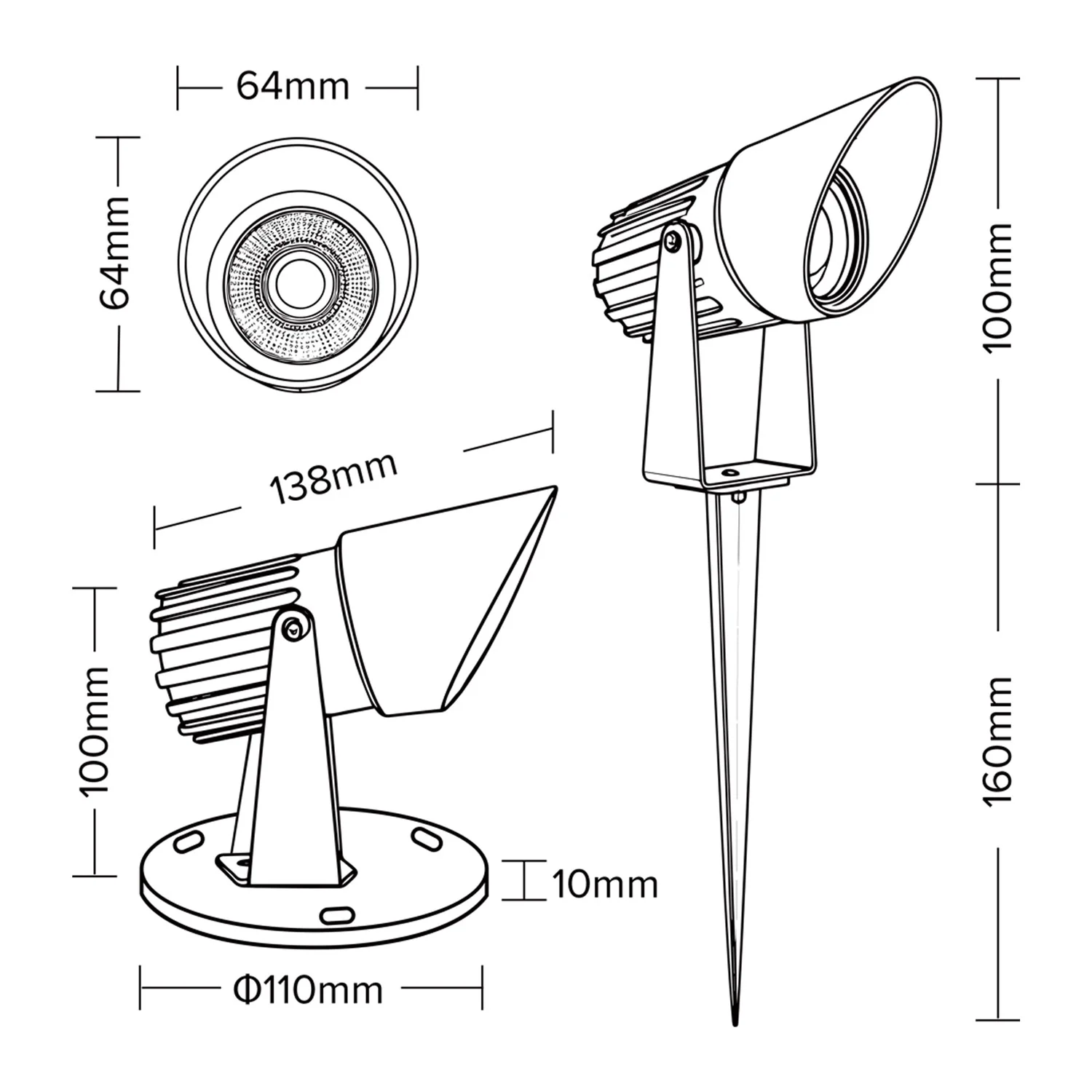 10W LED Garden Spike Light IP65 – CREE Outdoor Uplight with Spike & Wall Bracket, 3000K, 3m Cable, Anti-Glare - Image 3