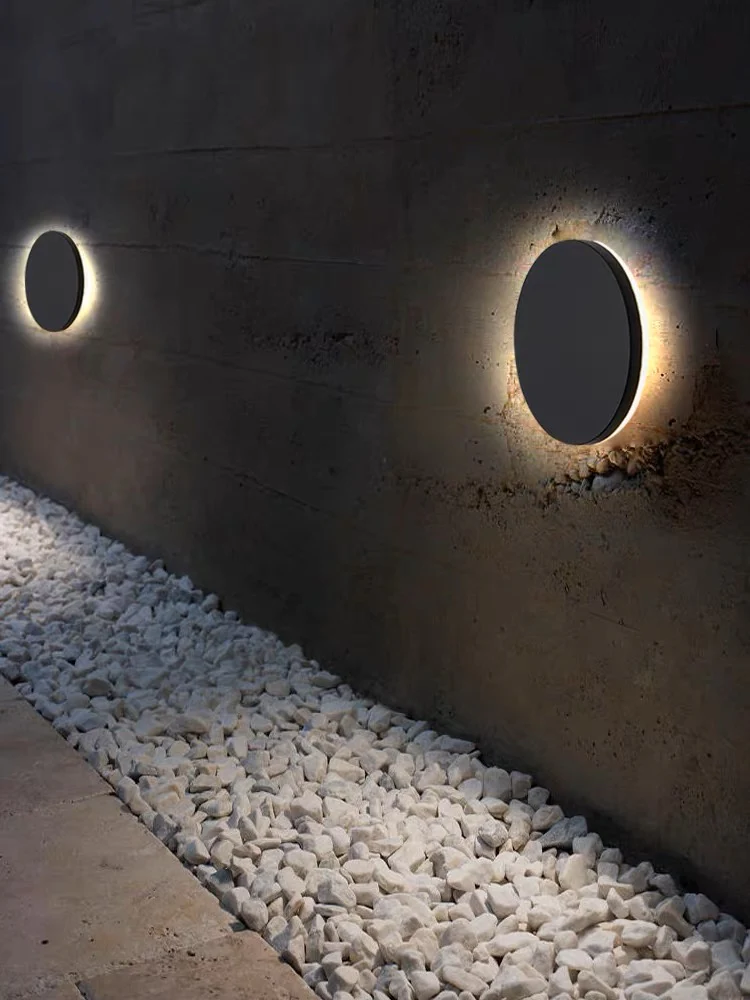 12W Black Round Backlit LED Interior / Exterior Outdoor Wall Light, IP65, 1.5M Pre-wired cable - Image 5