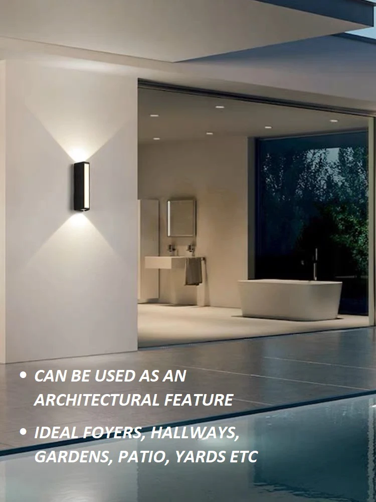 12W LED Interior / Exterior Wall Light Up Down Front Opal Diffuser IP65 Black Aluminum, 1.5M Pre-wired cable - Image 5