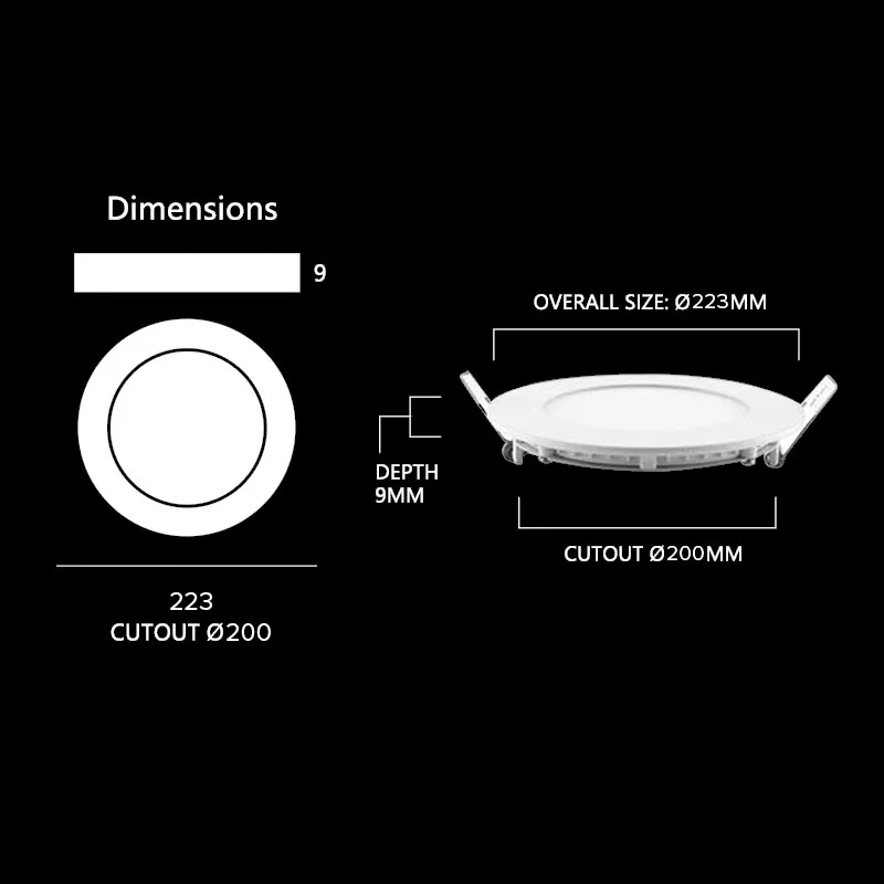 18W IP54 LED Round Downlight Colour Switchable 3K/4K/6K, Recessed Ceiling Panel, 200mm Cutout, 1800 Lumen - Image 4