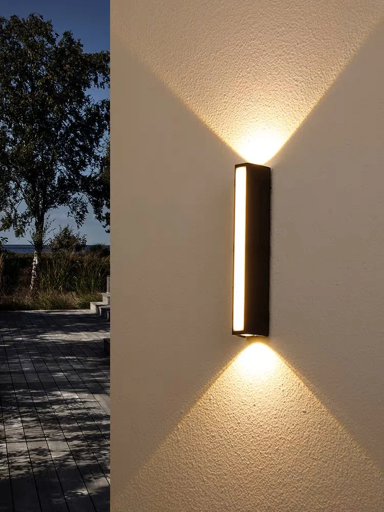 18W LED Interior / Exterior Wall Light Length 220mm Up Down Front Opal Diffuser IP65 Black Aluminum, 1.5M Pre-wired cable - Image 2