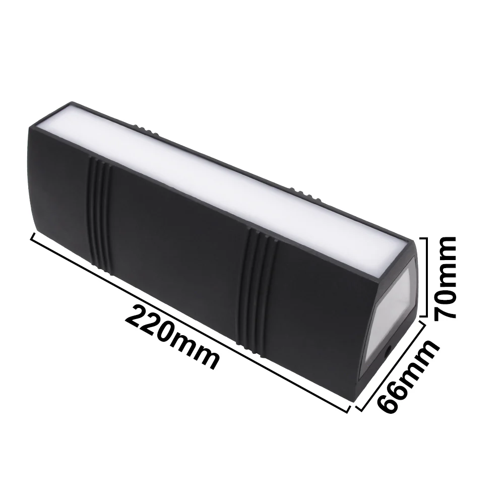 18W LED Interior / Exterior Wall Light Length 220mm Up Down Front Opal Diffuser IP65 Black Aluminum, 1.5M Pre-wired cable - Image 5