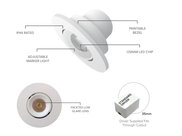 1W Clara Adjustable LED Marker, Shelf, Joinery Light - White (Non Dimmable Driver Included) - Image 3