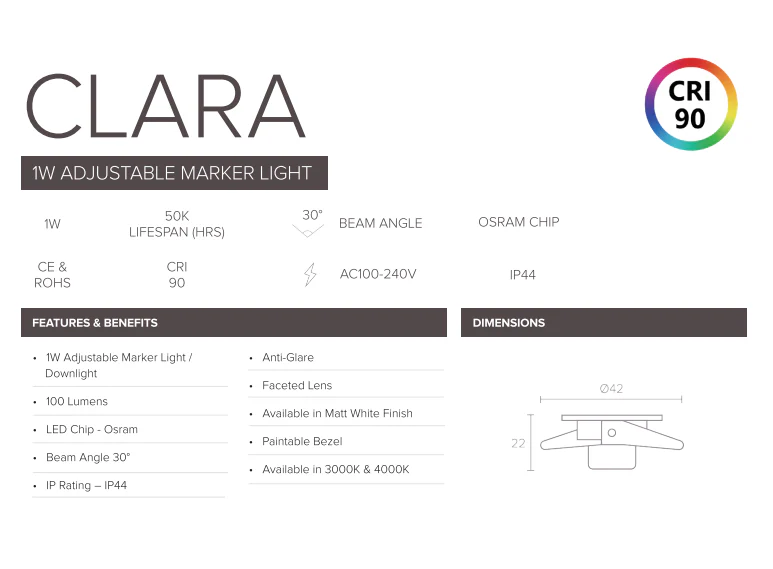 1W Clara Adjustable LED Marker, Shelf, Joinery Light - White (Non Dimmable Driver Included) - Image 4