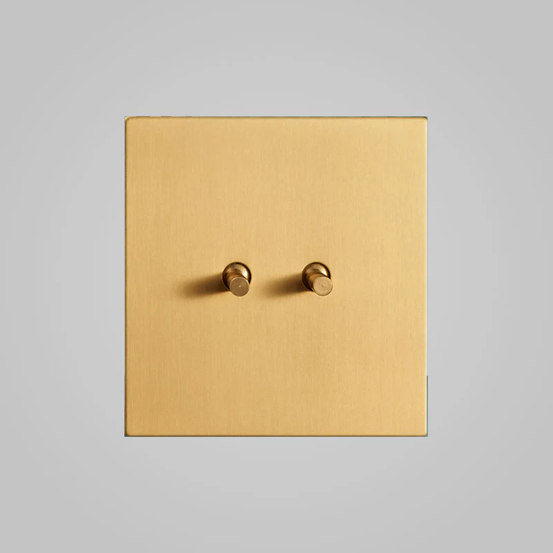 2 Gang 2 Way Intermediate Toggle Light Switch Brushed Brass / Matte Gold Finish