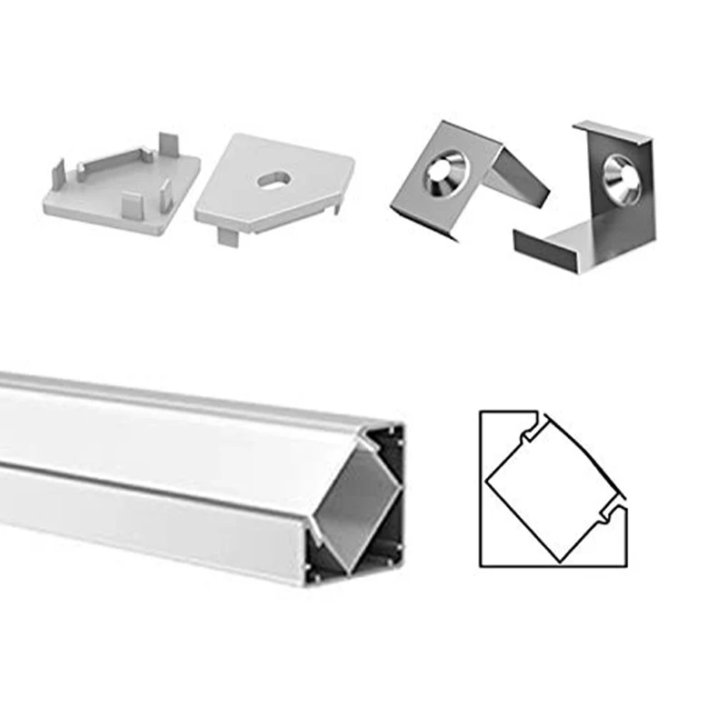 2 Meters LED Corner 45 Degree Aluminum Profile Chanel with Diffuser, Accessories for LED Strip Lights