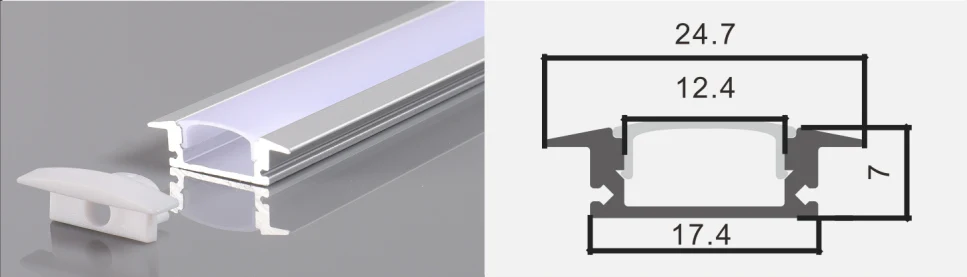 2 Meters LED Shallow Recessed Aluminum Profile with Frosted Diffuser and Accessories for LED Strip Lighting - Image 5