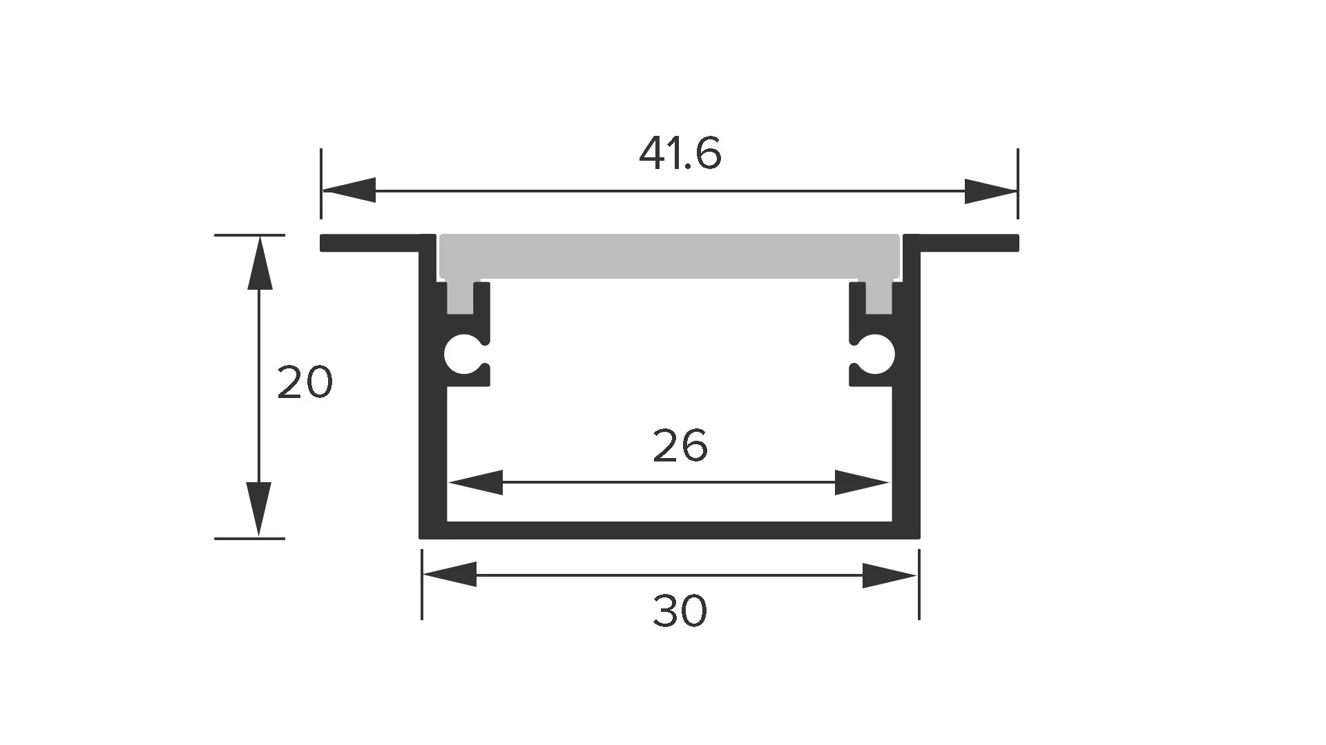 2 Metres IP65 Flanged / Wings Walk Over Recessed IP65 Profile W30 x D20 Inc End Caps & Frosted Diffuser - Image 3