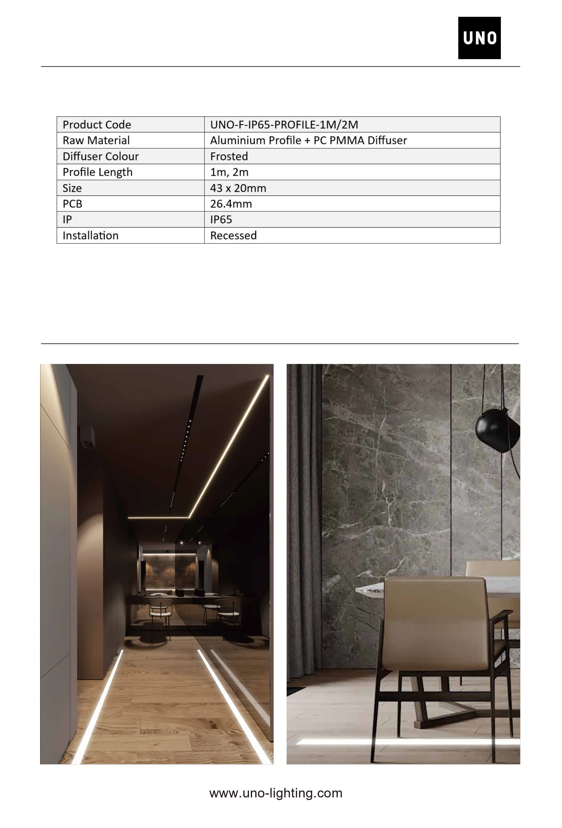 2 Metres IP65 Flanged / Wings Walk Over Recessed IP65 Profile W30 x D20 Inc End Caps & Frosted Diffuser - Image 5