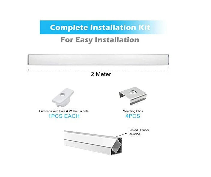 2 Pack of 2 Meters (Total 4 Meters) LED Corner 45 Degree Aluminum Profile Chanel with Diffuser, Accessories for LED Strip Lights - Image 3