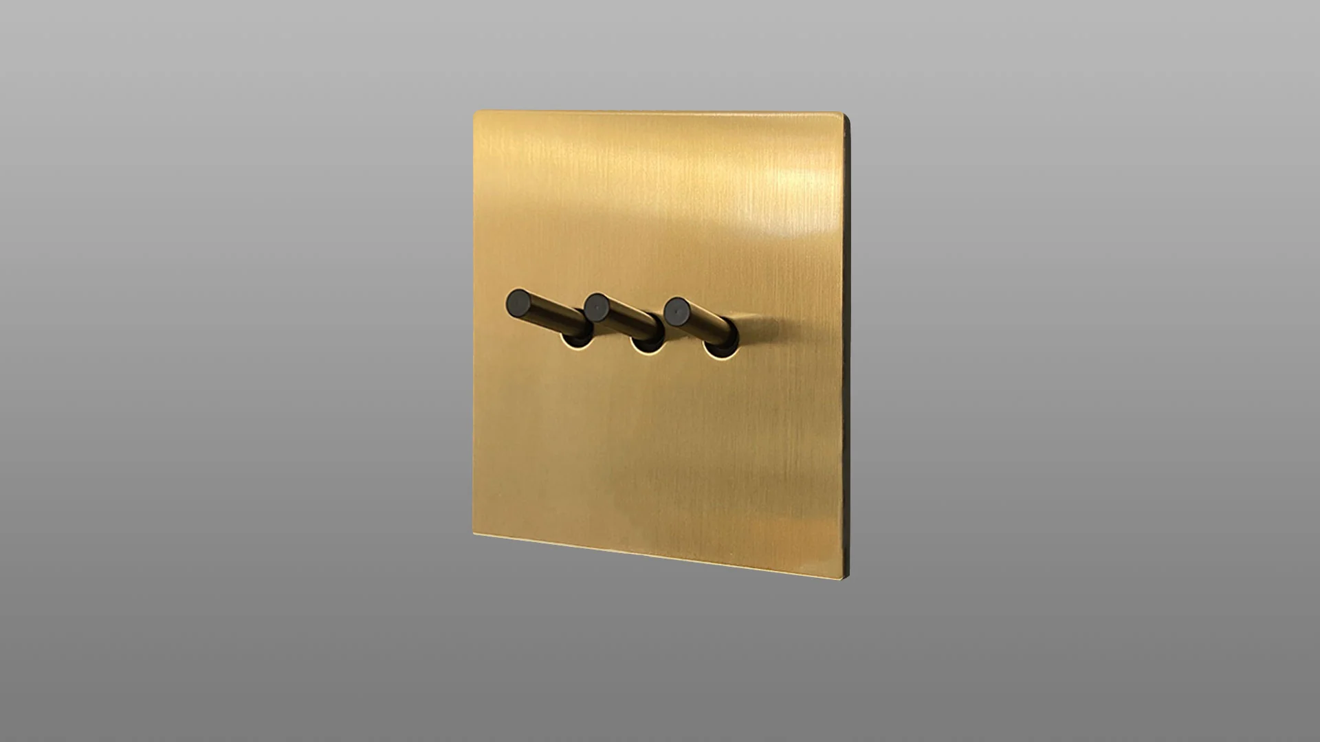 3 Gang 2 Way Toggle Light Switch Brass Gold Toggle with Matt Black Plate Finish - Image 2