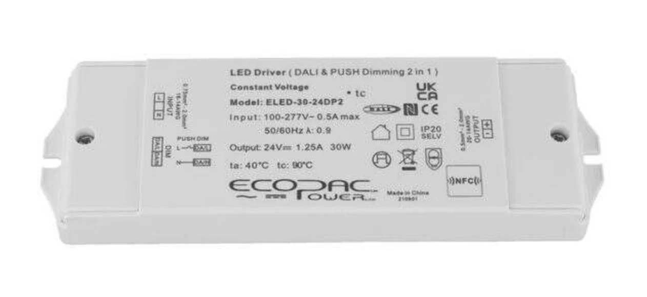 30W 240V DALI2 Mains Dimmable LED Driver - For 24V LED Strips