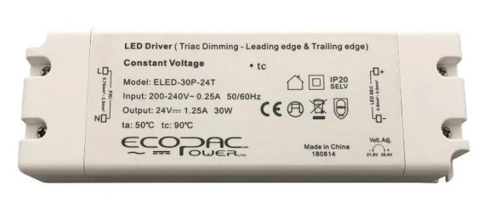 30W Premium 240V Mains Triac Dimmable Drivers Ideal for 24V LED Strips, Compatible with Leading Edge or Trailing Edge Dimmers