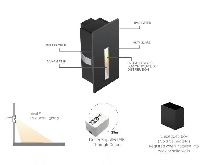 3W Sofia Low Level Wall Light / Step Light in Black (Non Dimmable Driver Included) - Image 5