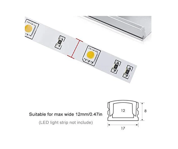 5 Pack of 2 Meters (Total 10 Meters) Flat Aluminum Profile Channel with Frosted Diffuser and Accessories for LED Strip Lighting - Image 3