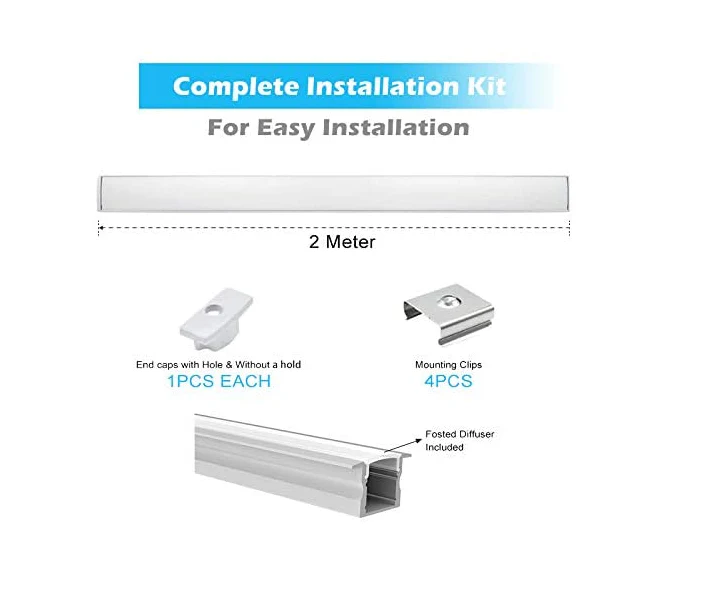 5 Pack of 2 Meters (Total 10 Meters) LED Deep Recessed Aluminum Profile with Frosted Diffuser and Accessories for LED Strip Lighting - Image 4