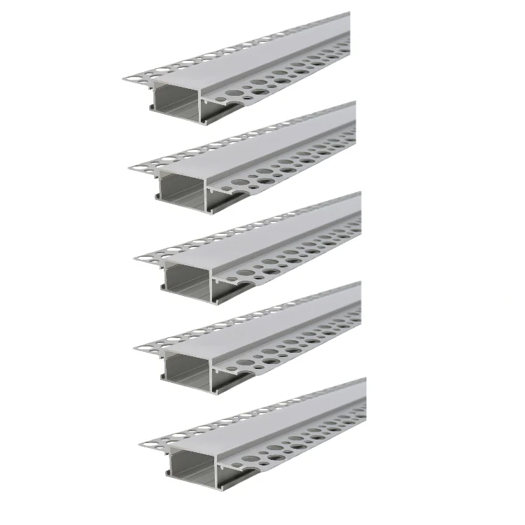 5 Pack of 2 Metres Trimless 12mm Wide Plaster-In Aluminum LED Profile Channel with Frosted Diffuser & Accessories for LED Strip Lighting, Total 10 Metres