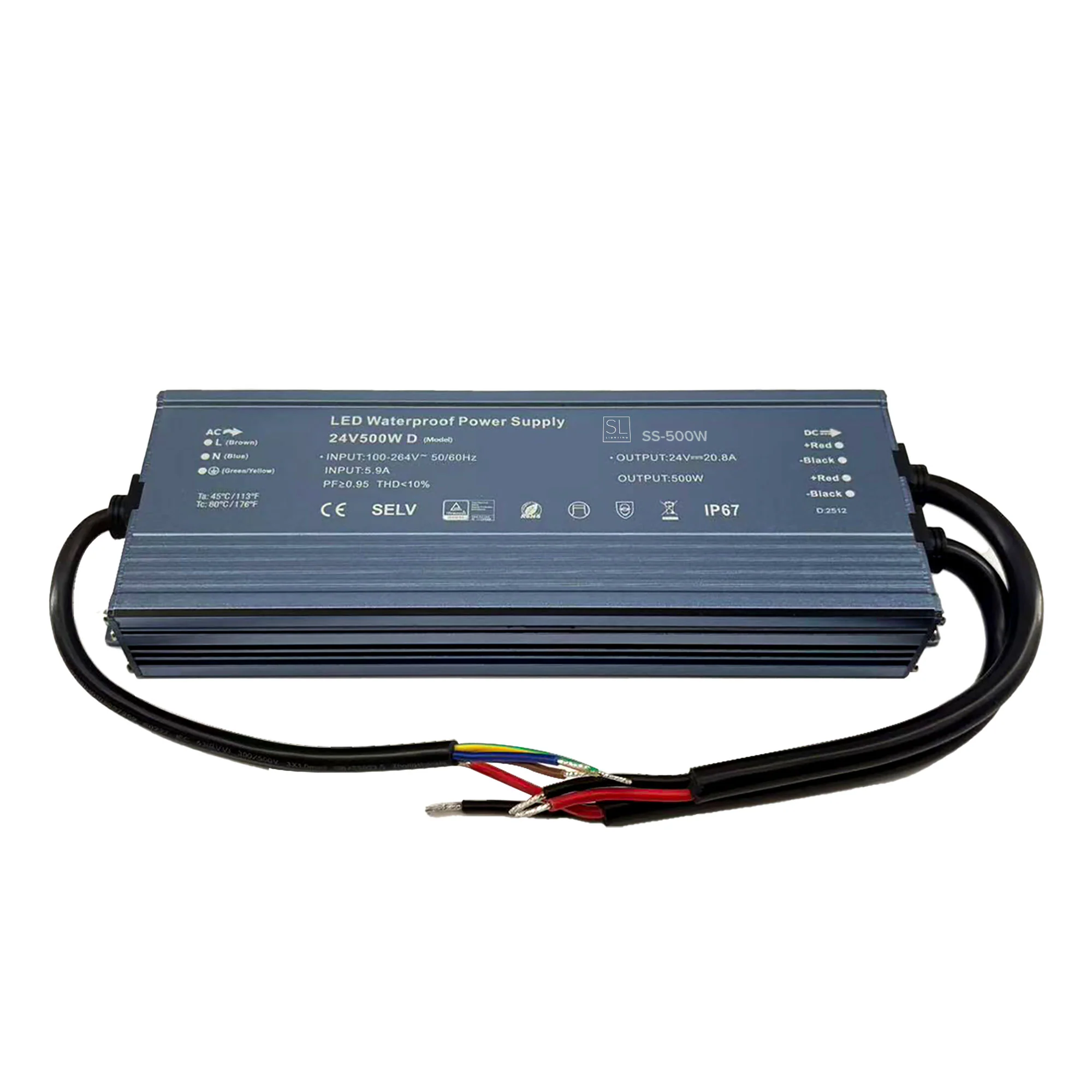 500W 24V Constant Voltage Super Slim Waterproof IP67 LED Strip Driver L272mmx W92mm x H38mm