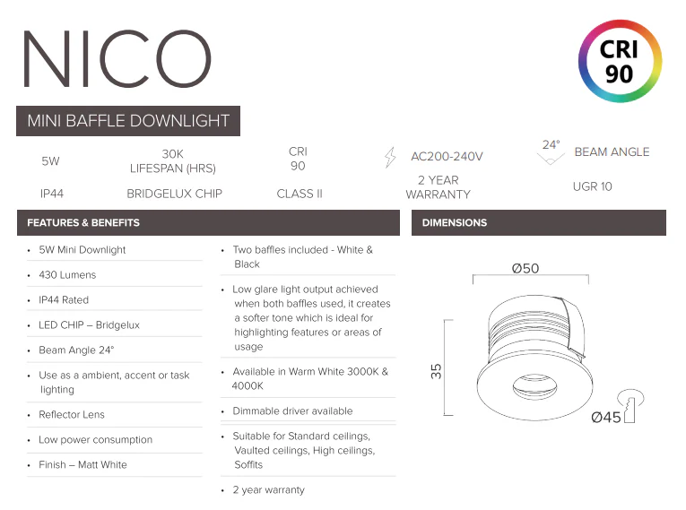 5W Nico Mini Baffle, Anti-Glare Downlight Gold CCT Colour Changing (Non Dimmable Driver Included) - Image 7
