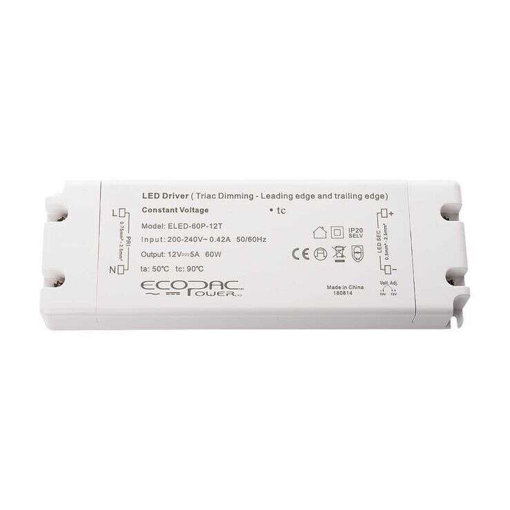 60W Premium  240V Mains Triac Dimmable Drivers Ideal for 24V LED Strips ELED-60P-24T
