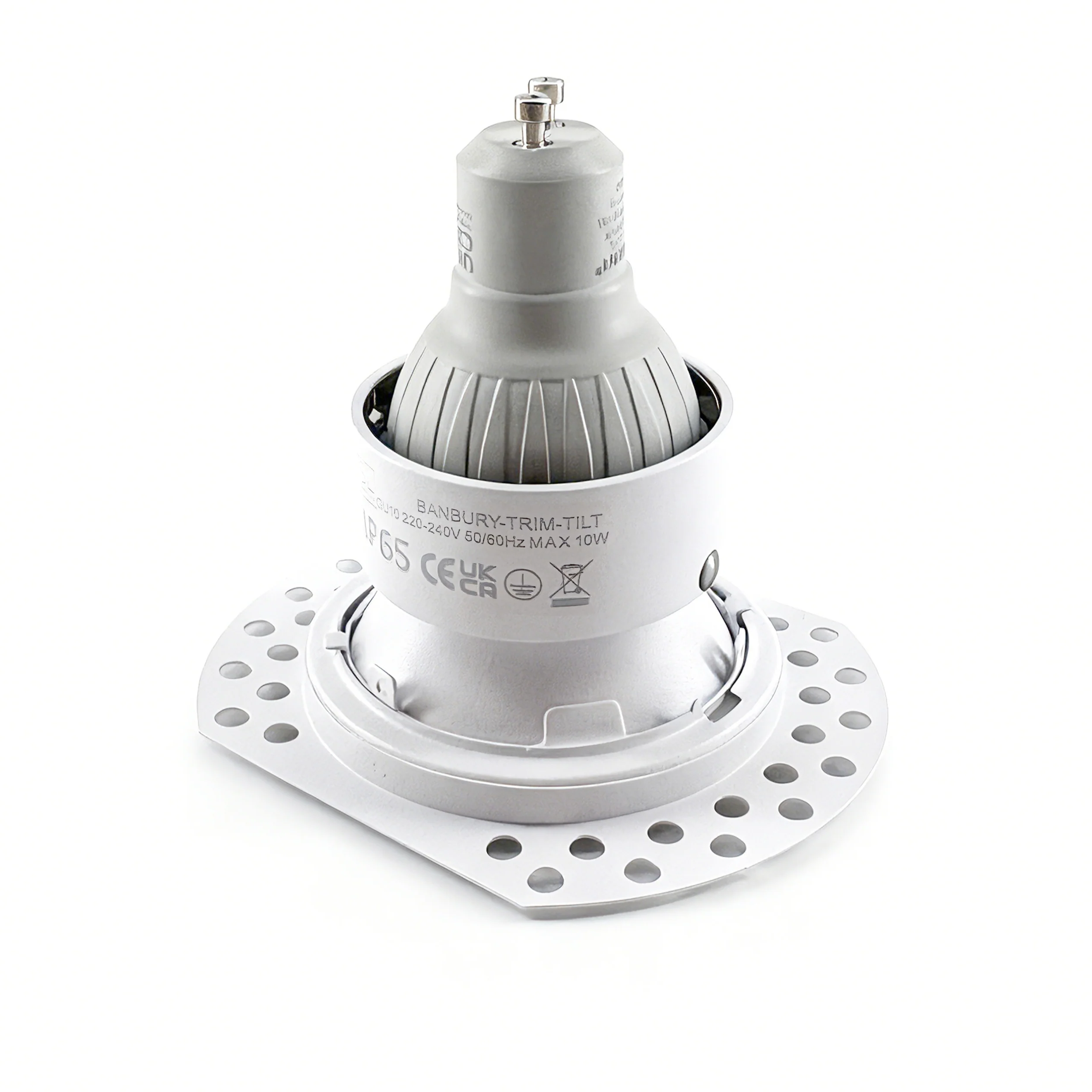 Banbury Tiltable Trimless Plaster-In Fire Rated IP65 Fixed Downlight, Includes GU10 Socket & Junction Box - Image 4