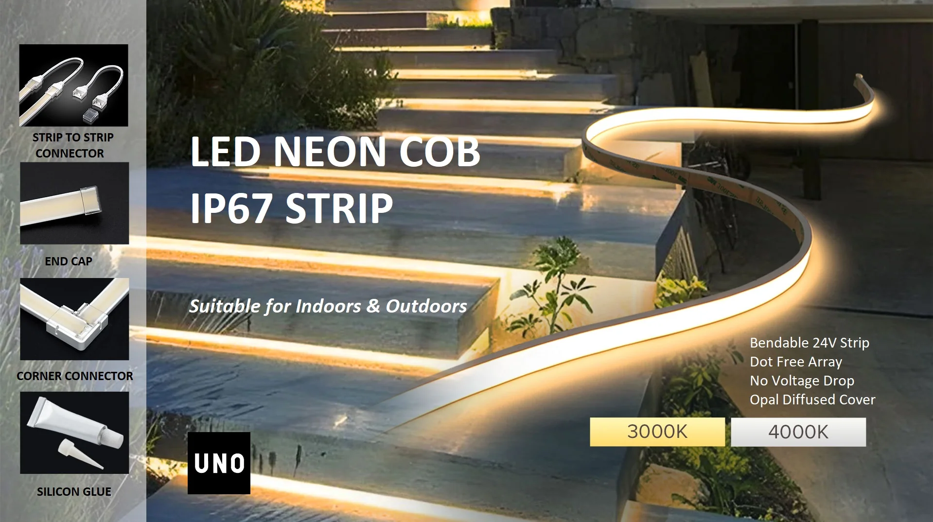 Bespoke Cut IP67 IC NEON COB 3000K Warm White / 4000K Cool White Outdoor Top Bend Low Profile Diffuse/Opal Waterproof Sleeve Strip, 24V Constant Voltage - Image 7