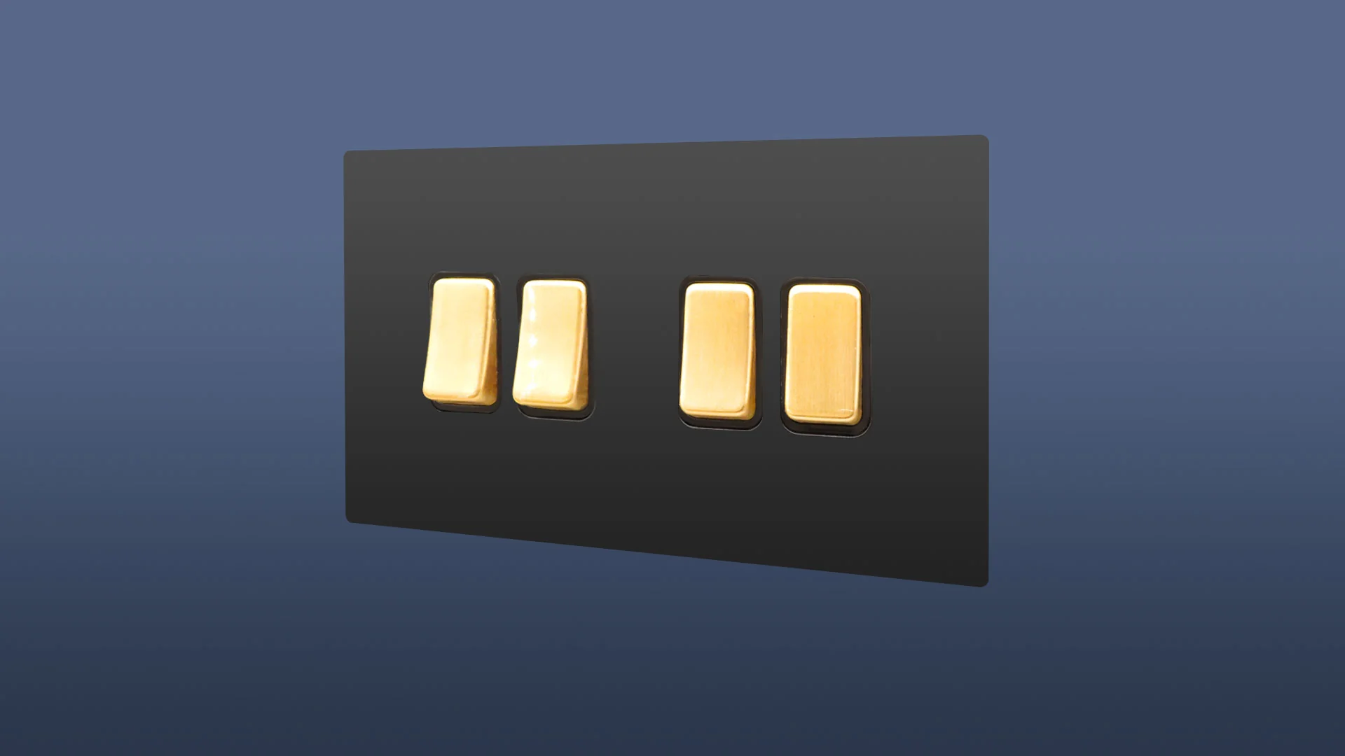 Black Plate Brushed Brass / Gold Switched 4 Gang 2 Way Rocker Light Switch - Image 2