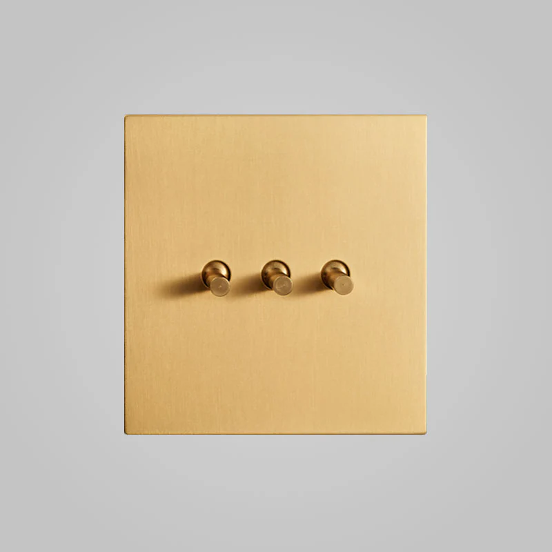 3 Gang 2 Way Toggle Light Switch Brushed Brass / Matte Gold Finish