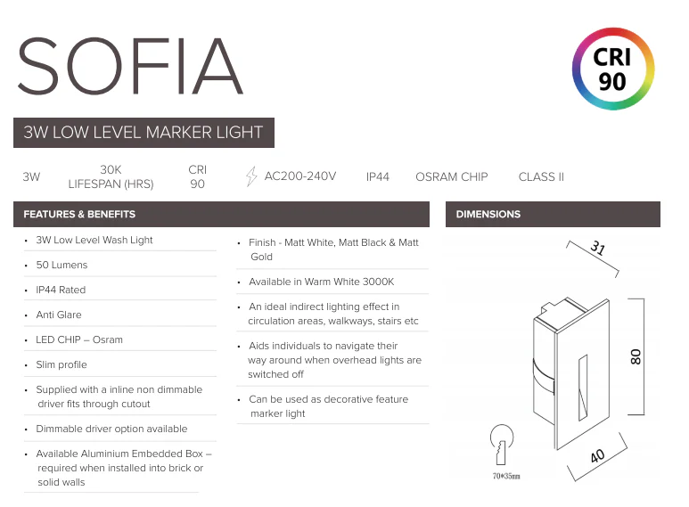 3W Sofia Low Level Wall Light / Step Light in Matt White (Non Dimmable Driver Included) - Image 5