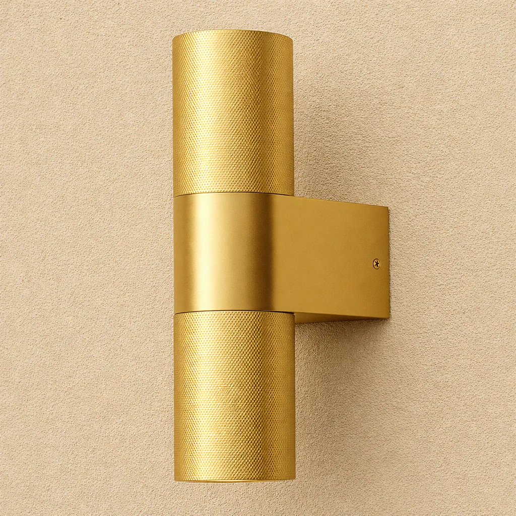 KNURLED- Brushed Brass/ Matt Gold GU10 UP/DOWN IP44 Indoor/Outdoor Wall Light Bi-Directional Wall-Mounted, Corrosion-Resistant Die-Cast - Image 2