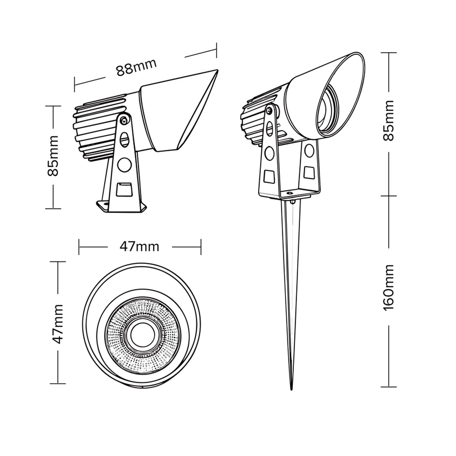 5W LED Garden Spike Light IP65 – CREE Outdoor Uplight with Spike & Wall Bracket, 3000K / 4000K, 2m Cable - Image 4