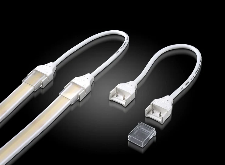 Strip to Strip Connectors 150mm Wires -For 12mm NEON COB IP67 Outdoor Top Bend Low Profile Diffuse/Opal Waterproof Sleeve Strip