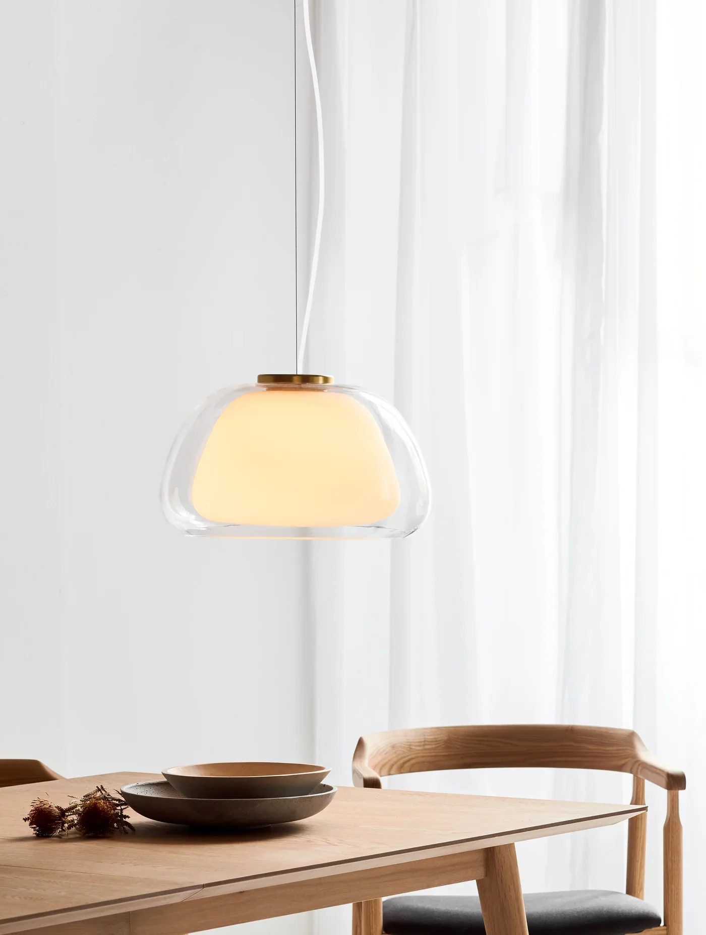 Darlene - E27 Jelly Pendant Art Deco and Classic Style with Simple Shape, Inviting Glass Expression, and Gracious Brass Top, Perfect for Dining Rooms