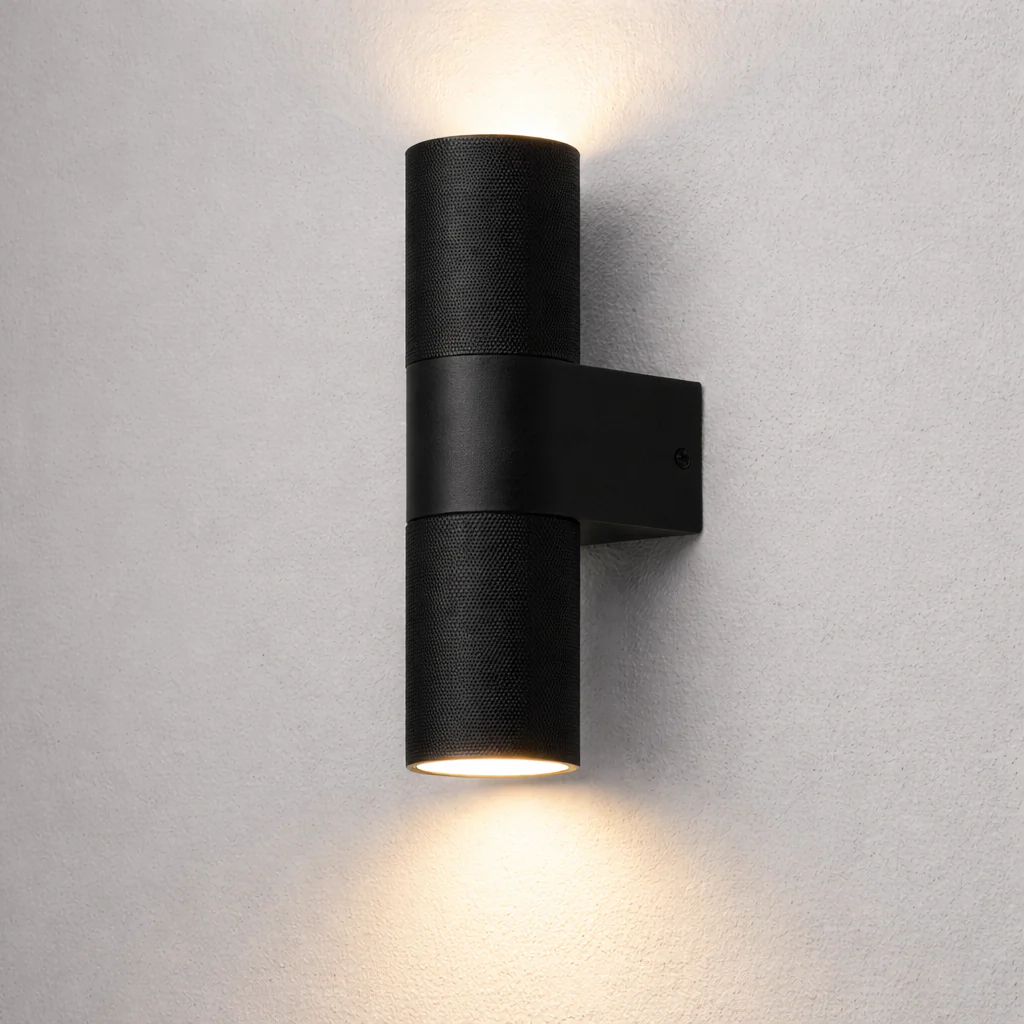 *PRE-ORDER KNURLED Matt Black GU10 UP/DOWN IP44 Indoor/Outdoor Wall Light Bi-Directional Wall-Mounted, Corrosion-Resistant Die-Cast Aluminium
