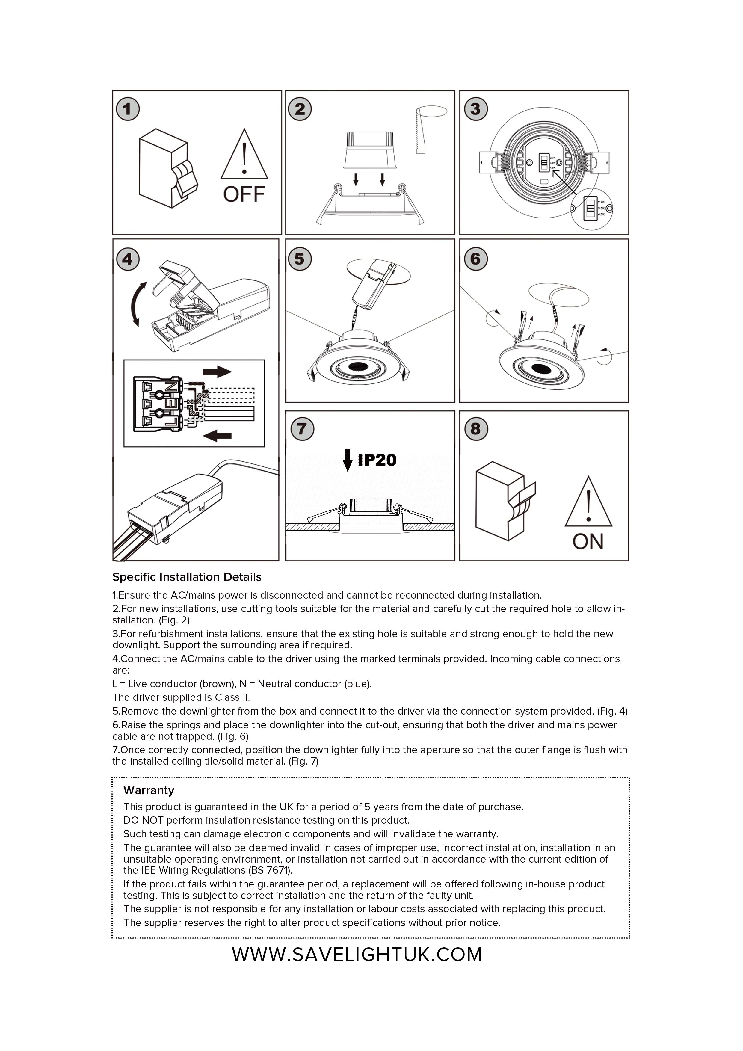6W / 8W Dimmable LED Downlight Module – CCT 2700K, 3000K, 4000K – Driver & Connectors Included - Image 4