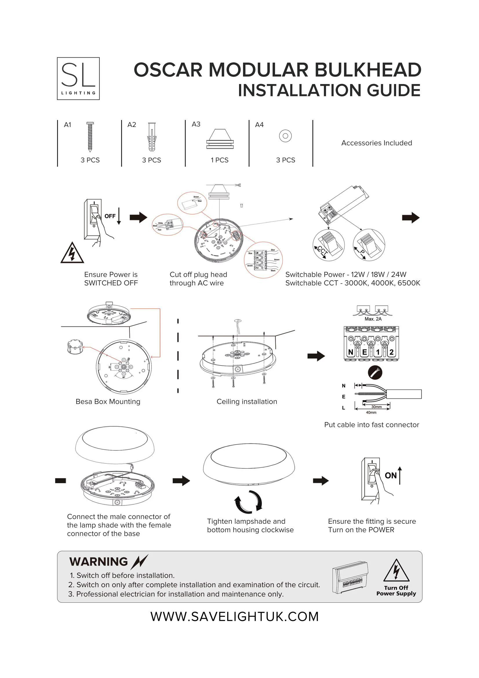 Microwave Sensor 12W/18W/24W CCT Wattage Adjustable IP65 Modular Bulkhead - Image 7