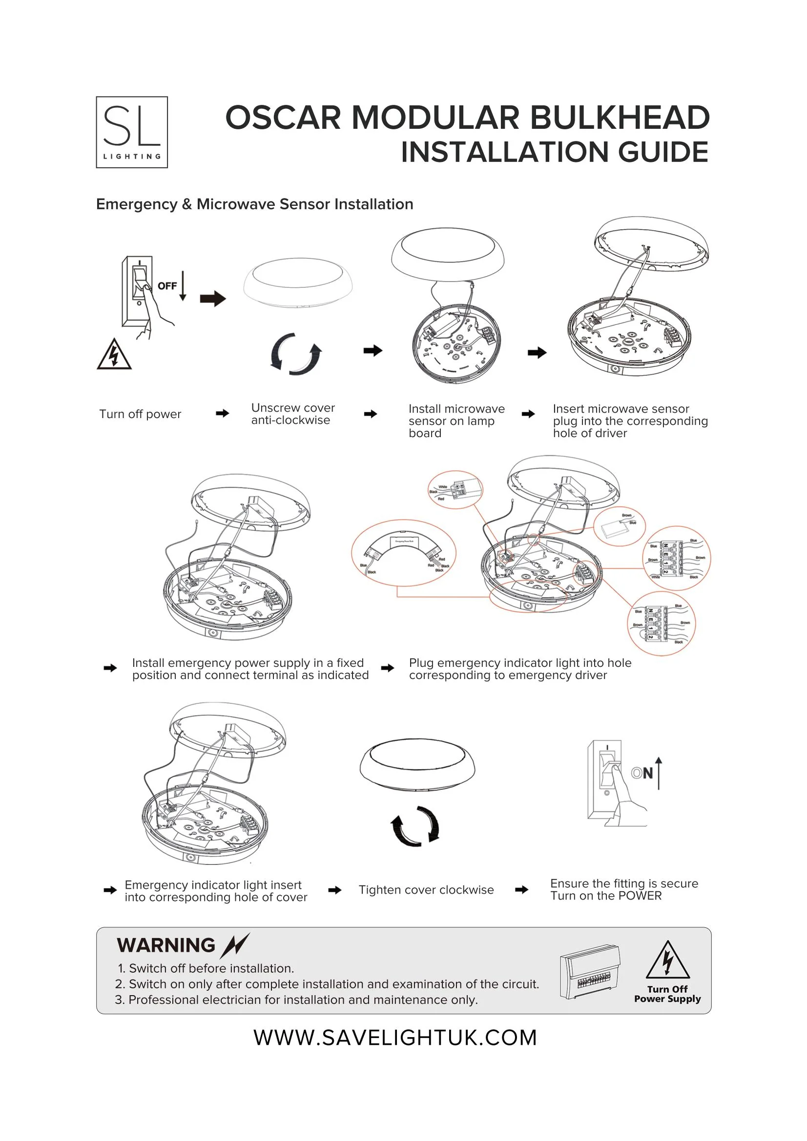 Microwave Sensor Emergency 12W/18W/24W CCT Wattage Adjustable IP65 Modular Bulkhead - Image 11