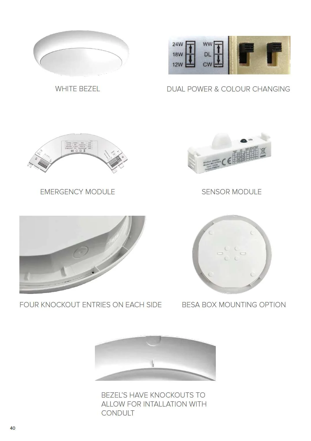 Microwave Sensor Emergency 12W/18W/24W CCT Wattage Adjustable IP65 Modular Bulkhead - Image 6