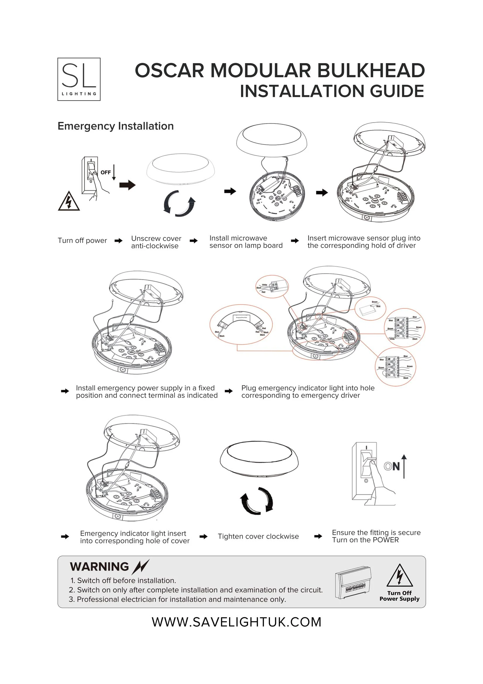 Microwave Sensor Emergency 12W/18W/24W CCT Wattage Adjustable IP65 Modular Bulkhead - Image 8