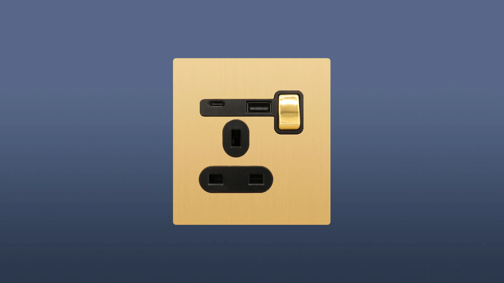Screwless Brushed Brass / Matt Gold Switched Single Plug Socket 1 Gang 13 Amp DP with USB & USBC Point