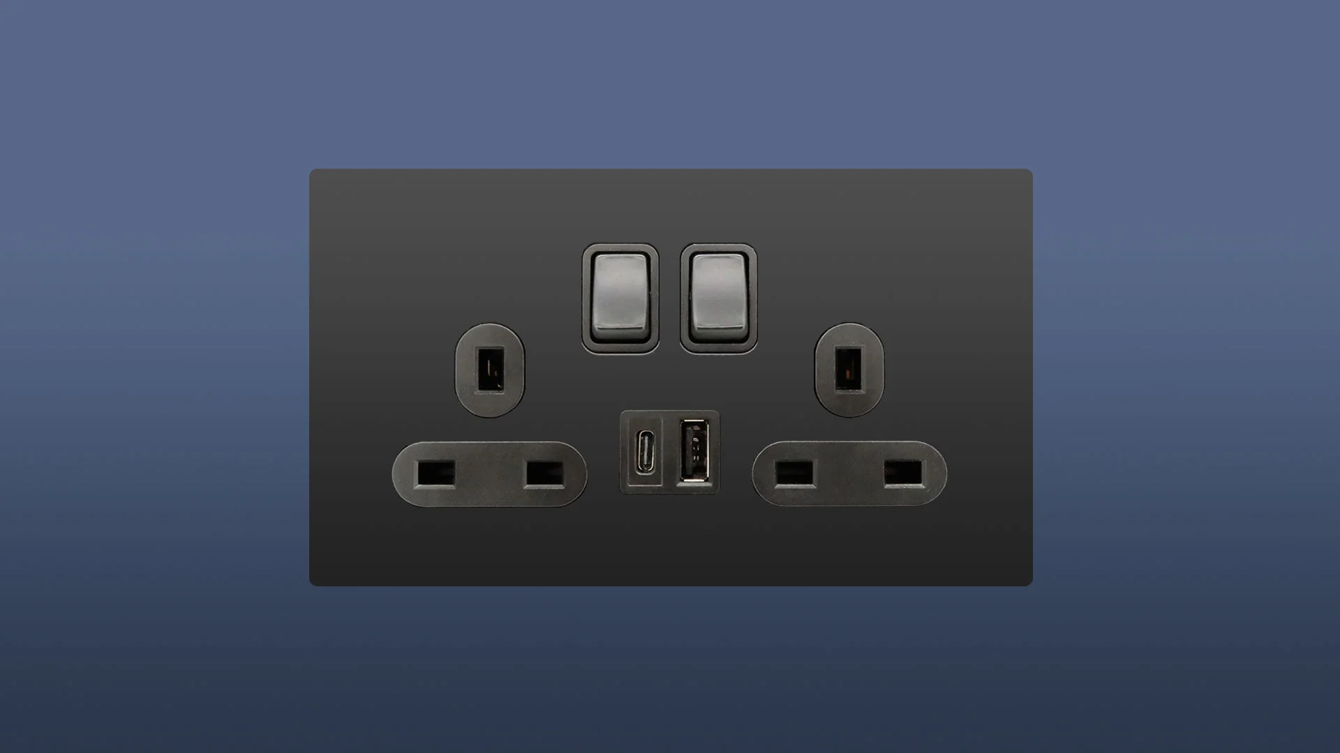 Screwless Matt Black Double Plug Switched Socket 2 Gang 13 Amp DP with USB and USBC Point - Image 3