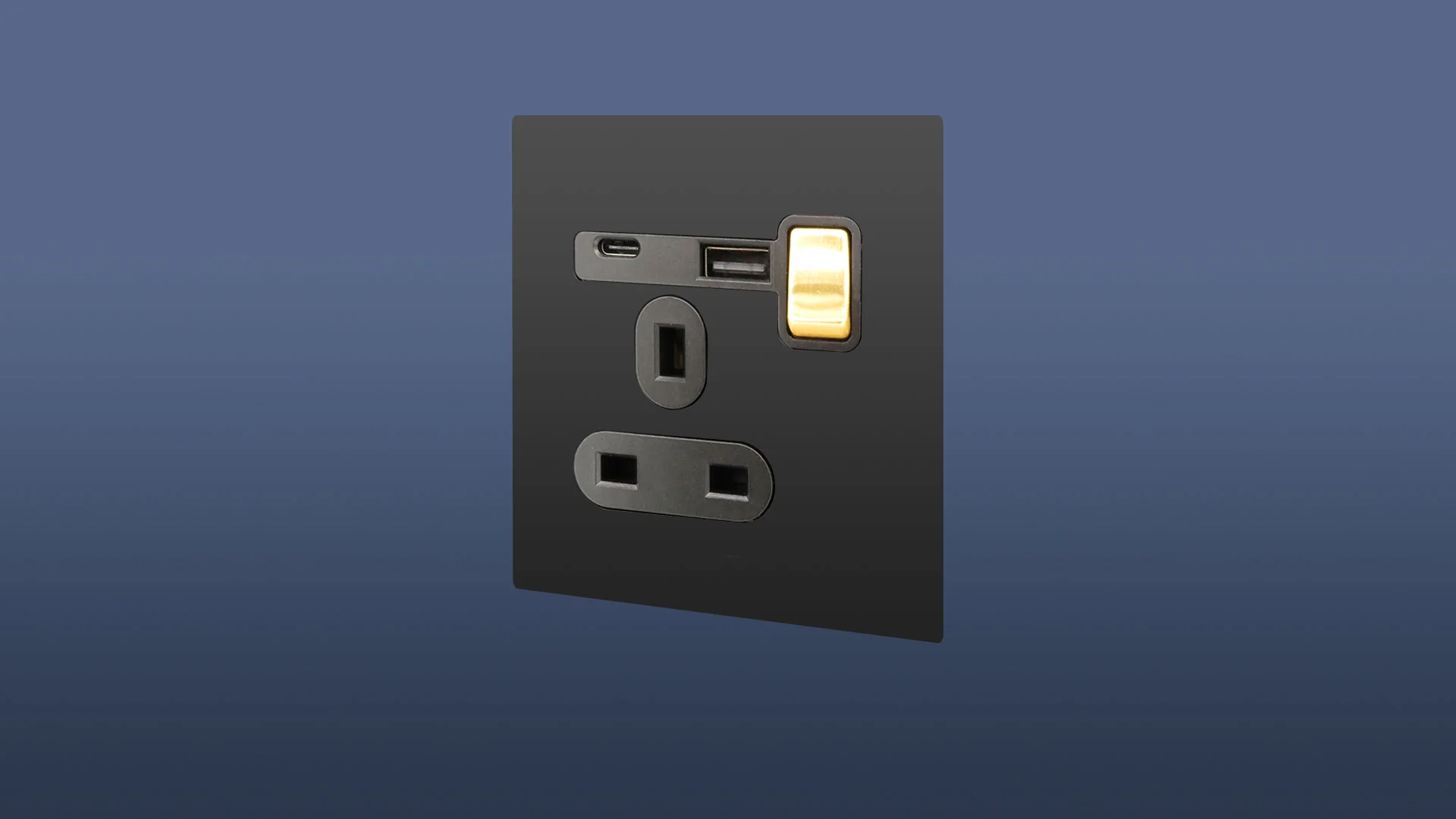 Screwless Matt Black Plate Gold Switched Single Plug Socket 1 Gang 13 Amp DP with USB and USBC Point - Image 2