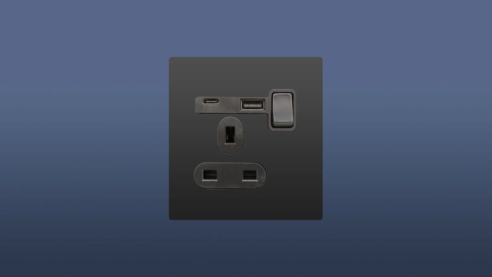 Screwless Matt Black Finish Single Plug Switched Socket 1 Gang 13 Amp DP with USB and USBC Point - Image 2