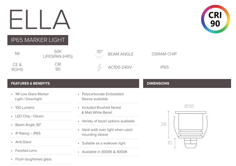 1W Ella LED Waterproof IP65 Marker, Step, Deck Light, Brushed Nickel (Non Dimmable Driver Included) - Image 6