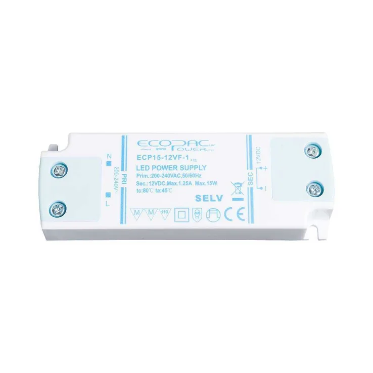 Slim Line 15W 24V Constant Voltage Non-Dimmable Driver for LED Strip, IP20 Rated, Compact Dimensions: 103x 35.5x 16mm